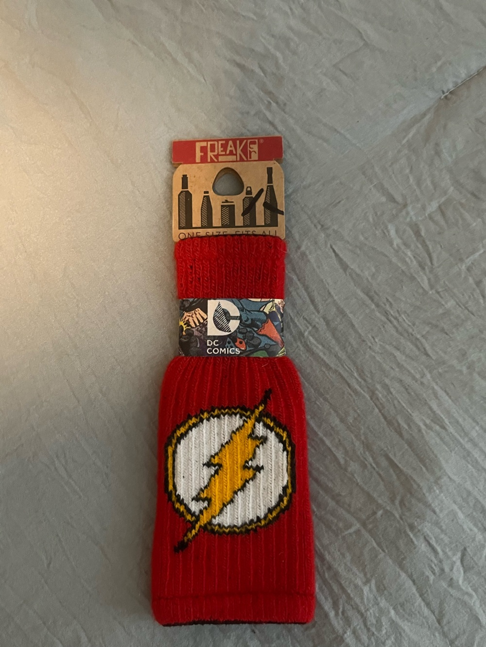 DC Comics Red and Yellow Flash Lightning Bolt Knit Bottle Sleeve